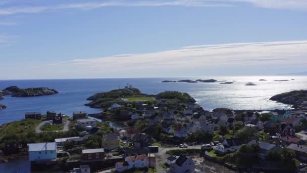 Village Houses Lofoten Islands Henningsvaer Football Stadium Norte Noruega Drone — Vídeo de Stock