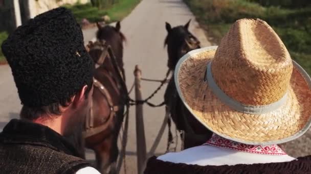 Romanians Riding Horse Drawn Cart — Wideo stockowe