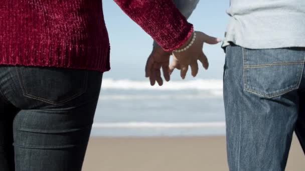 Latino Paar Hält Händchen Während Strand Steht Hintergrund Das Konzept — Stockvideo