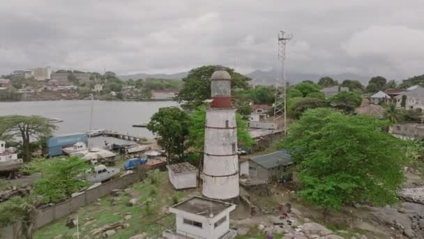 Imágenes Aéreas Que Comienzan Luz Del Faro Retiran Para Revelar — Vídeo de stock