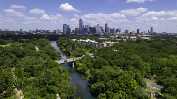 Luftaufnahme Mit Blick Auf Den Zilker Park Mit Austin Hintergrund — Stockvideo