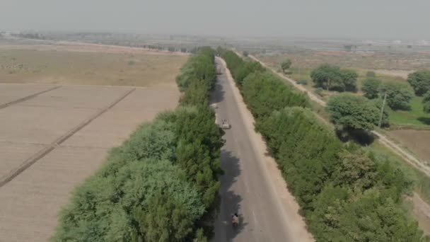 Aerial Dolly Entlang Der Straße Die Durch Ländliches Ackerland Khairpur — Stockvideo