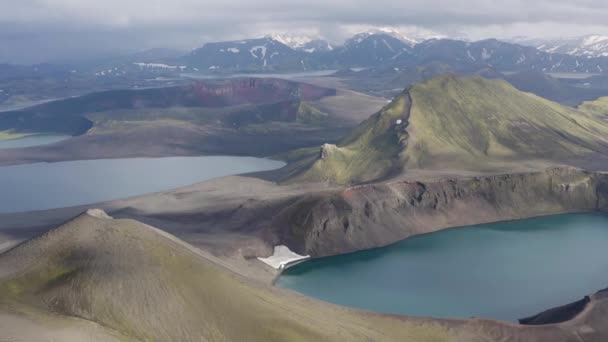 Uitzicht Van Boven Van Hnausapollur Crater Lake Blhylur Ijsland Luchtdrone — Stockvideo