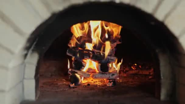 Montón Troncos Ardiendo Dentro Horno Leña Para Pizza — Vídeos de Stock