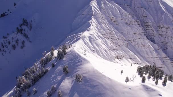 Parede Rosto Montanha Seceda Durante Inverno Aéreo — Vídeo de Stock