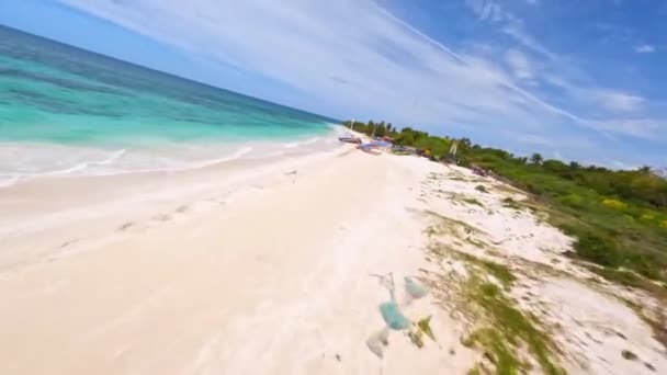 Emocionante Voo Drone Fpv Baixo Sobre Playa Pedernales Tropicais Caribe — Vídeo de Stock