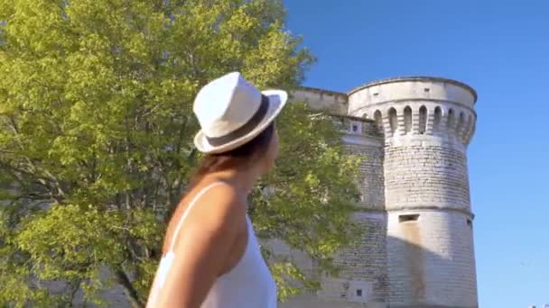 Fransa Nın Güneyindeki Eski Gordes Kasabasının Manzarasını Seyreden Bir Kadın — Stok video