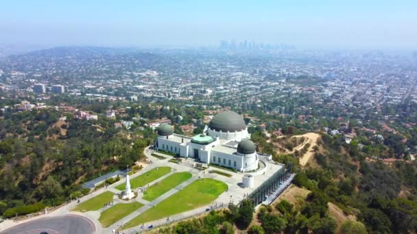 Widok Lotu Drona Obserwatorium Griffith Park Centrum Los Angeles California — Wideo stockowe