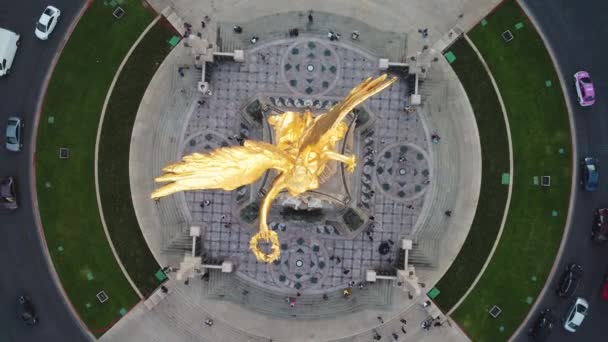 Overhead Shot Roundabout Monumento Ángel Independencia Paseo Reforma México Aérea — Vídeos de Stock