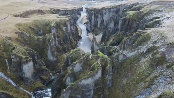 Fjadrargljufur Canyon Tiro Aéreo Islândia Início Inverno — Vídeo de Stock