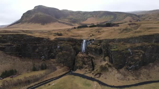 Aerial Shot Gljufrabui Next Seljlandsfoss Iceland Middle View Panning Shot — Stock Video