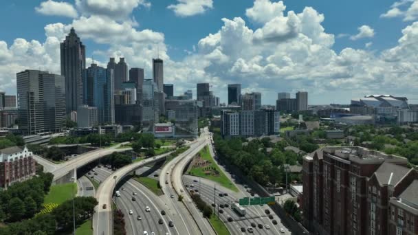 Aerial Omvänd Avslöja Downtown Atlanta Georgia — Stockvideo