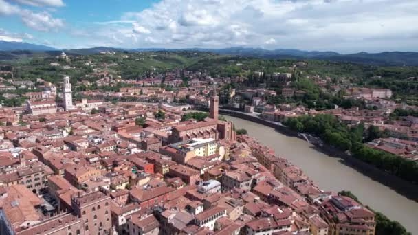 아나스타샤 대성당 이탈리아 베로나 공중에서 카톨릭 Old Town Cityscape Drone — 비디오