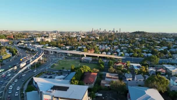 Luchtbeelden Van Brisbane Cbd Omgeving Uit Lutwyche Area Geschoten Bij — Stockvideo