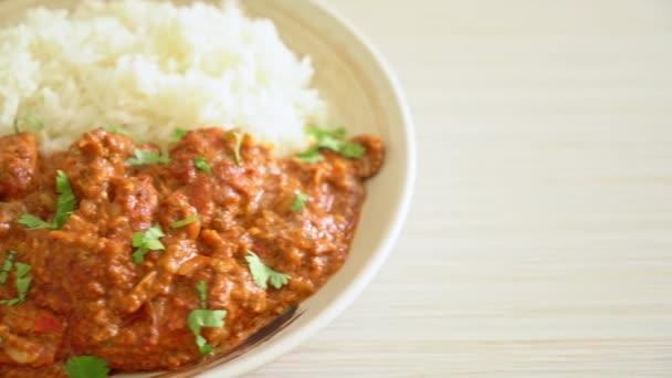 Huhn Tikka Masala Mit Reis Auf Teller Indische Küche — Stockvideo
