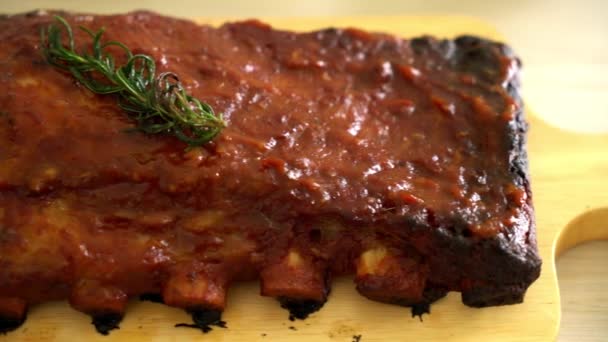 Grilled Barbecue Ribs Pork Bbq Sauce — Stock Video