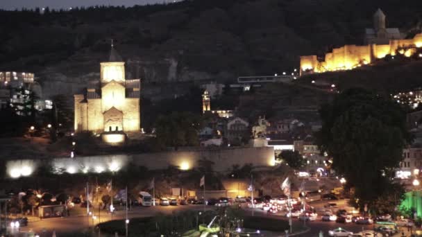 Prachtig Uitzicht Tbilisi Nachts — Stockvideo