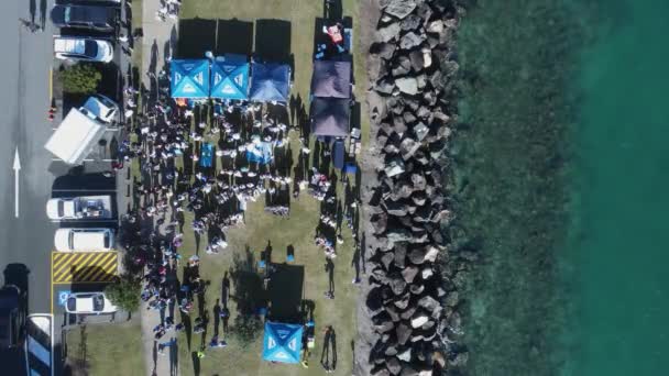 Aerial View Looking Community Event Next Coastal Ocean Way Drone — Stock Video