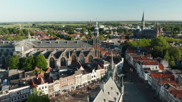 Ciudad Holandesa Gouda Con Iglesia San Jan Antiguo Edificio Del — Vídeo de stock