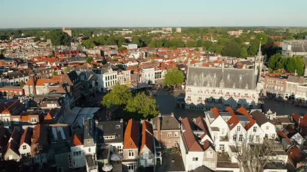 Panoramablick Auf Das Stadtzentrum Der Holländischen Stadt Gouda Niederlande Drohnenschuss — Stockvideo
