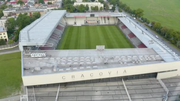 Drone Forward Moving Shot Marshal Jozef Pilsudski Stadium Cracovia Stadion — Vídeos de Stock