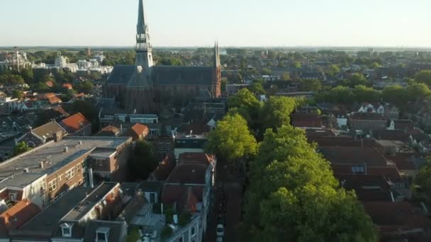 Volare Verso Chiesa Gouwekerk Gouda Paesi Bassi Drone Girato — Video Stock