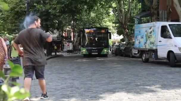 Ein Blick Auf Den Bus Der Grünen Linie Tiflis Georgien — Stockvideo