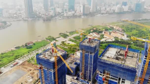 Top Drone Zicht Bouw Vooruitgang Empire City Chi Minh City — Stockvideo