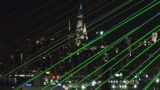 Una Vista Aérea Los Cables Iluminados Puente Kosciuszko Por Diodos — Vídeos de Stock