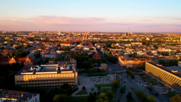 Kraków City Poland Zachodzie Słońca Panoramiczny Widok Lotu Ptaka Ulice — Wideo stockowe