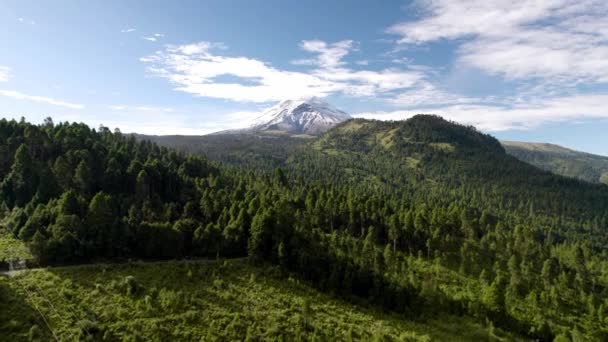 Drone Close Floresta Circundante Parque Nacional Vulcão Popocatepetl — Vídeo de Stock