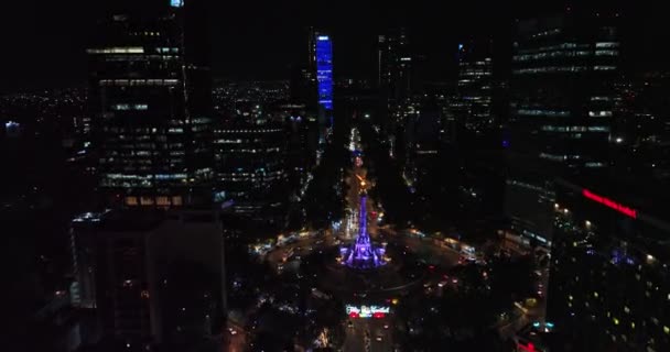 Cidade México V36 Aérea Drone Viaduto Paseo Reforma Entre Edifícios — Vídeo de Stock