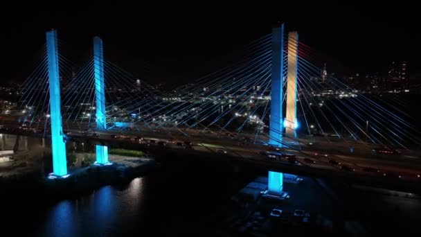 Vue Aérienne Pont Kosciuszko Magnifiquement Éclairé Aide Diodes Électroluminescentes Ligne — Video