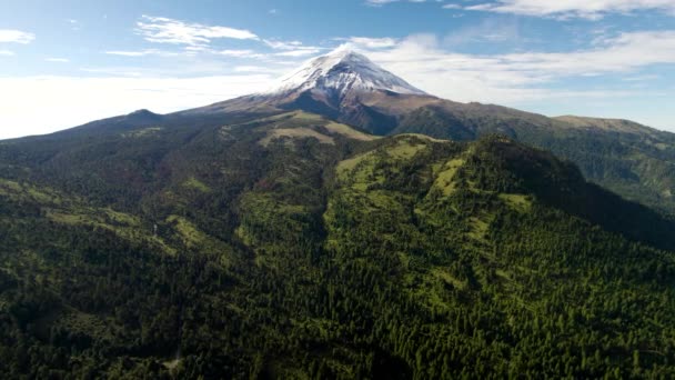 Tiro Drone Com Vista Panorâmica Pico Nevado Vulcão Popocatepetl Cidade — Vídeo de Stock