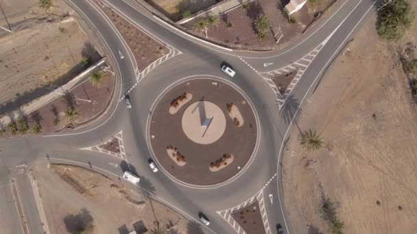 Top View Traffic Roundabout Fuerteventura Canary Islands Ισπανία Εναέρια Πάνω — Αρχείο Βίντεο