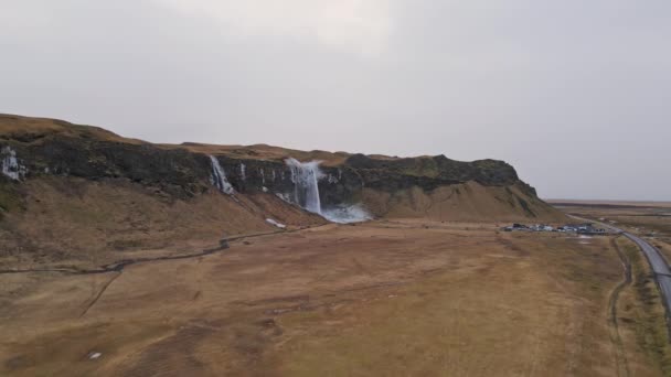 Vue Aérienne Seljlandsfoss Islande Grande Vue Montrant Stationnement Déplaçant Vers — Video