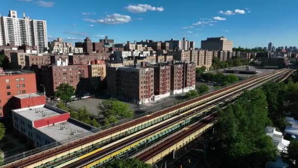 New York Metró Vasútvonal Harlemben Bronxban Légi Felvétel Lakhatás Városi — Stock videók