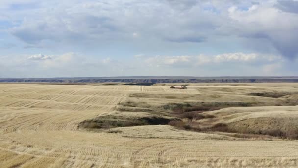 Letecký Pohled Rozlehlou Zemědělskou Půdu Při Zahájení Osévání Saskatchewan Kanada — Stock video