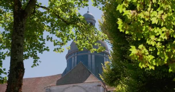 Kuppel Einer Katholischen Kirche Provins Frankreich Gotische Architektur Bäume Vordergrund — Stockvideo