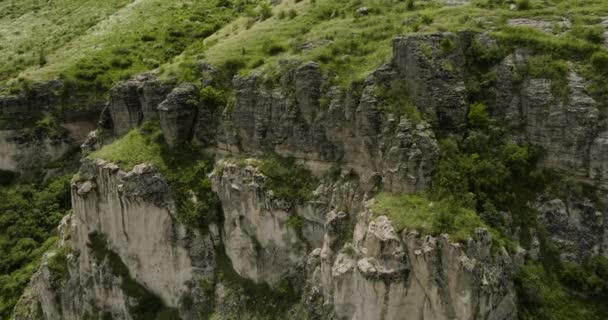 Steep Rugged Cliffs River Khertvisi Fortress Meskheti Georgia Aerial Drone — Stock Video