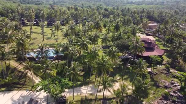 Drone Shot Tropical Koh Kood Beach Resort Flying Away Island — Stock Video