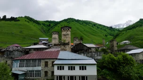 Ancient Houses Towers Medieval Village Adishi Svaneti Georgia Inglés Panorama — Vídeos de Stock