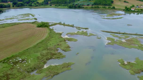 Ajo Nehri Cantabria Spanya Daki Bulutlu Bir Nehrin Havadan Görünüşü — Stok video