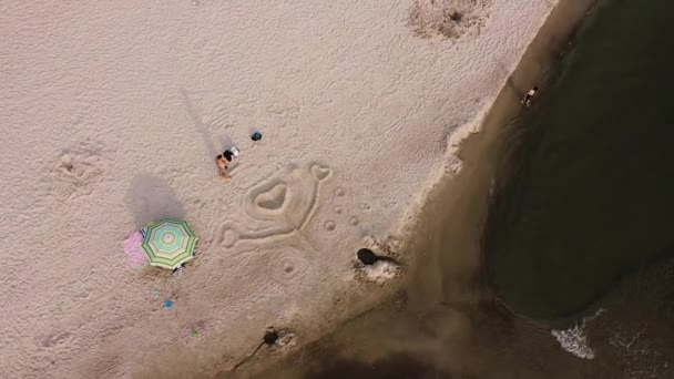 Vue Aérienne Drone Art Sable Dans Une Plage Sable Blanc — Video