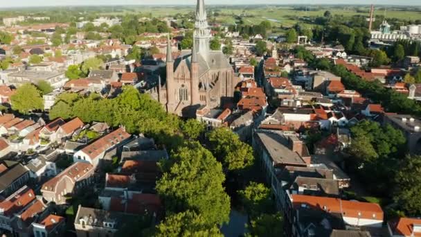 Storico Gouwekerk Chiesa Giorno Soleggiato Estate Gouda Paesi Bassi Drone — Video Stock