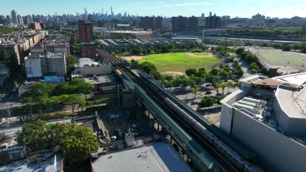 Harlem Line Bronx Metro Commuter Rail Train Manhattan Skyline Distance — Stock Video