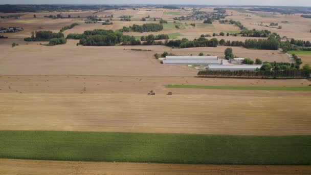 Vue Aérienne Sur Champ Récolte Rural Dolly Forward Établissement Tir — Video