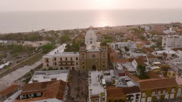 Flyreise Med Panne Ned Santuario San Pedro Claver Den Historiske – stockvideo