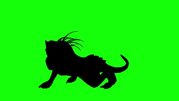 Fantezi Bir Yaratığın Silueti Yeşil Ekranda Kükreyen Canavar Köpek Yan — Stok video
