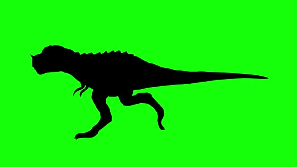 一个幻想生物的轮廓怪物T Rex的角在绿色的屏幕上运行 侧视图 生物怪物轮廓无缝循环3D动画 — 图库视频影像